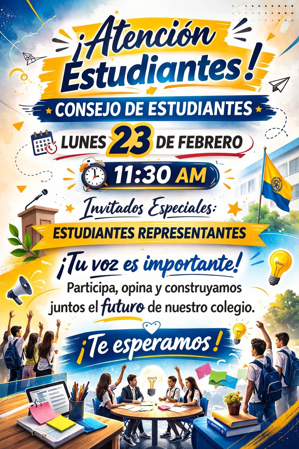 El Consejo de Estudiantes será el lunes 23 de febrero a las 11:30 a.m.